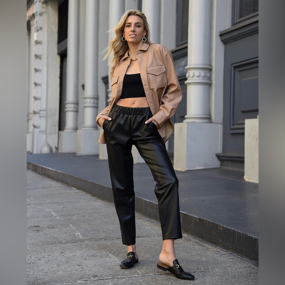 NEW! Size L The Drop Women's @Lisadnyc Vegan Leather Pull-On Jogger